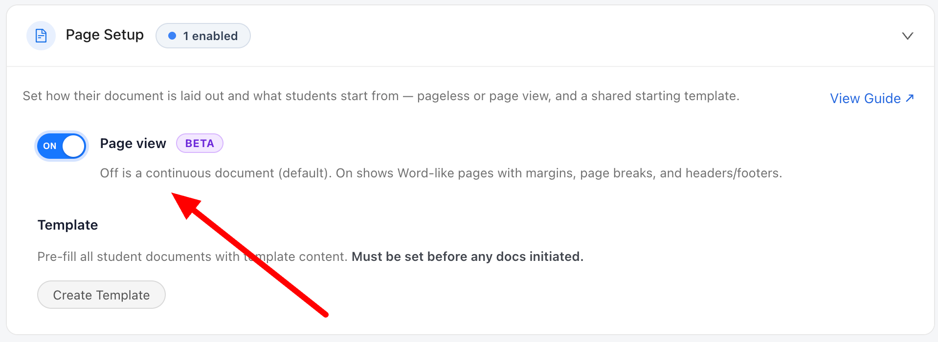 Assignment settings showing the Dynamic Page View toggle